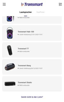Bluetooth Speaker Auswahl in der App